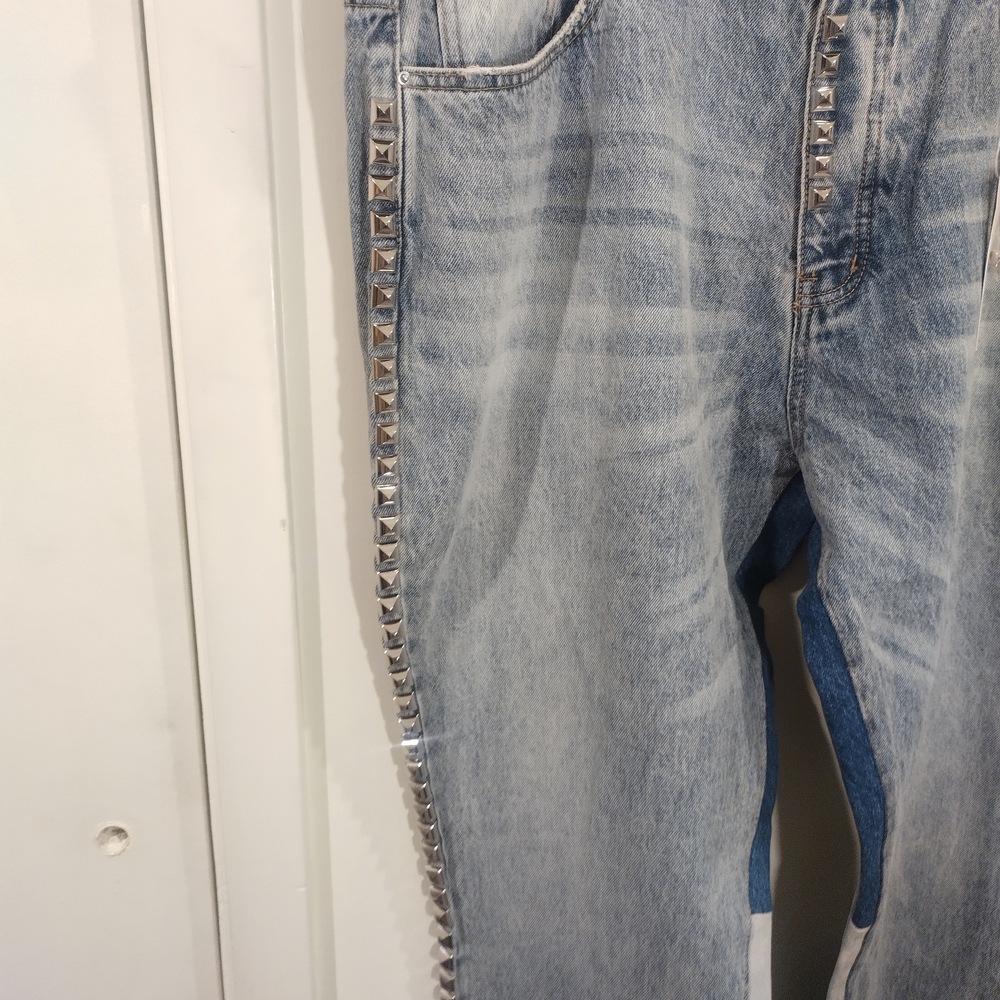 MNML LA B572 Studded Flare Denim Jeans Men's Size 42 Blue Relaxed B-Fit - Picture 4 of 12
